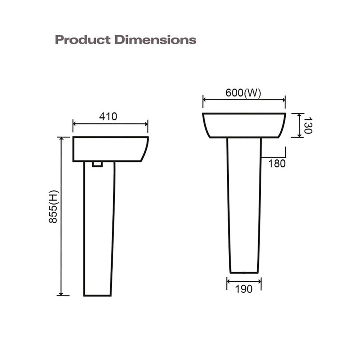 SP Eco Edge full height basin pedestal, view 3