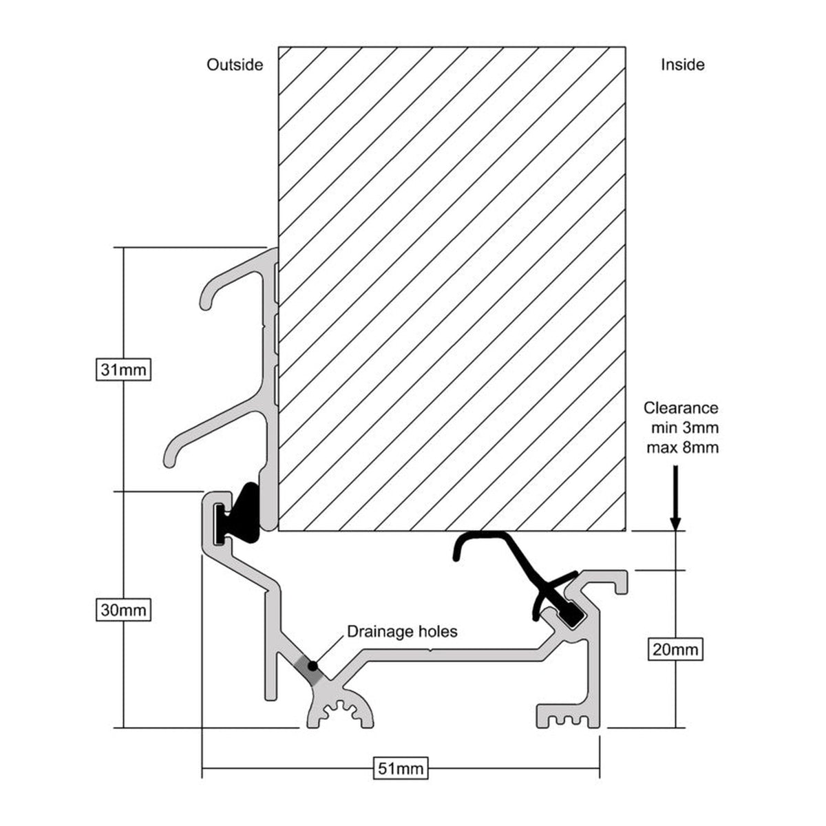 Stormguard DRY-X Winterbar aluminium door threshold 920mm, view 2