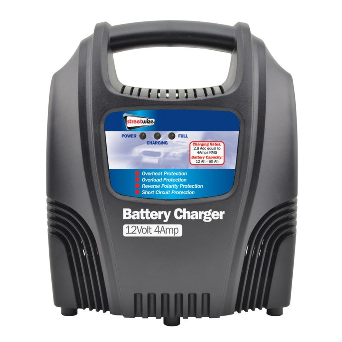 Streetwize 12V 4 amp plastic cased battery charger