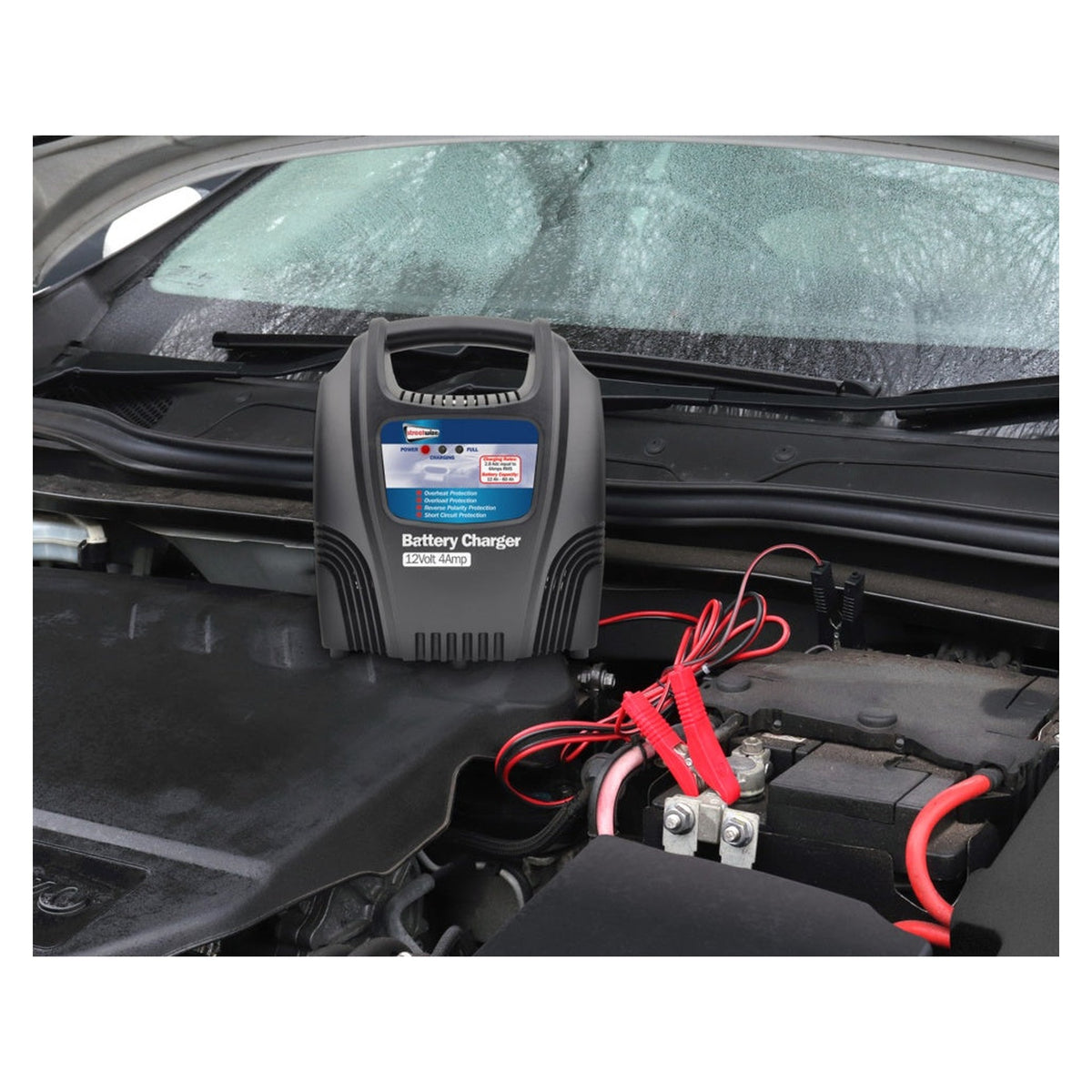 Streetwize 12V 4 amp plastic cased battery charger, view 2