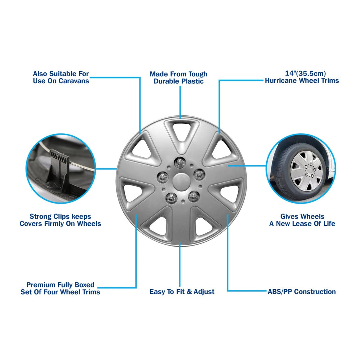 Streetwize Hurricane 14 inch silver wheel covers set of 4, view 4