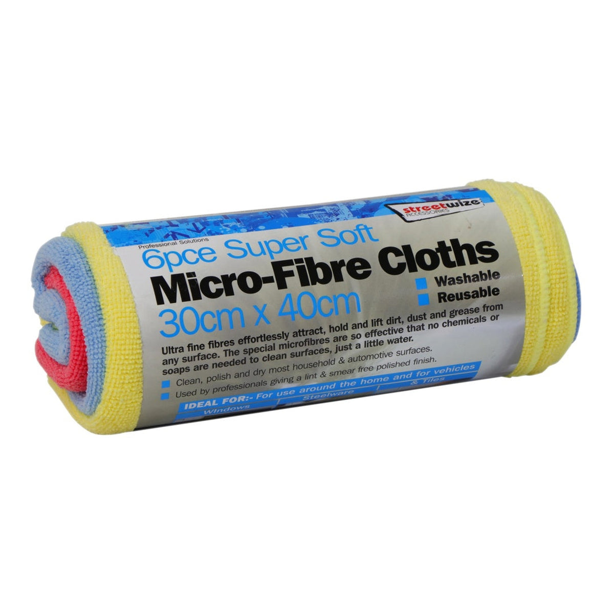 Pack of six Streetwize microfibre cleaning towels
