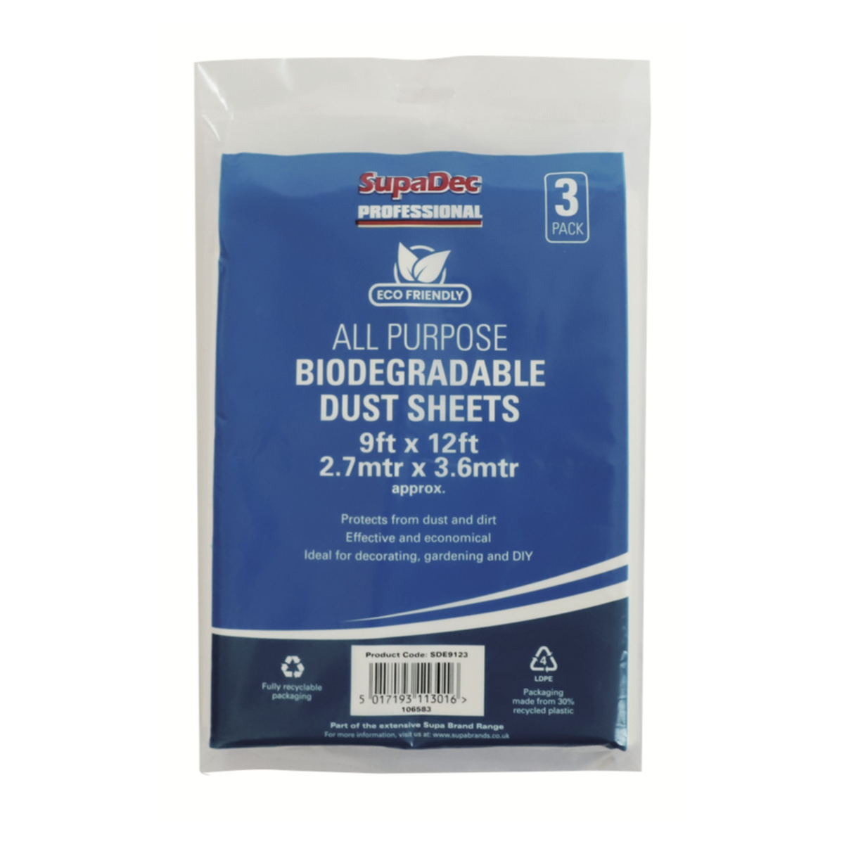 Pack of 3 SupaDec biodegradable dust sheets