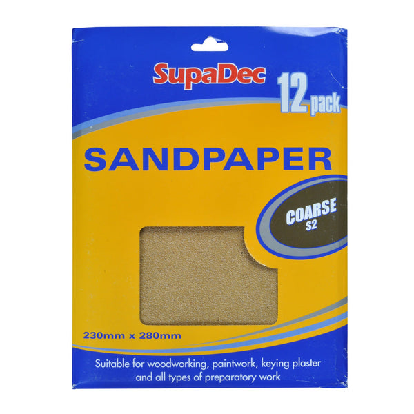 SupaDec general purpose sandpaper, pack of 12, coarse (S2)