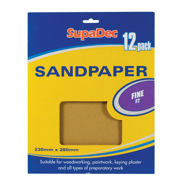 SupaDec general purpose sandpaper, pack of 12, fine (F2)