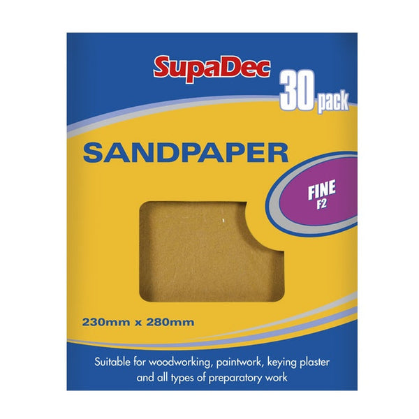 SupaDec general purpose sandpaper, pack of 30, fine (F2)