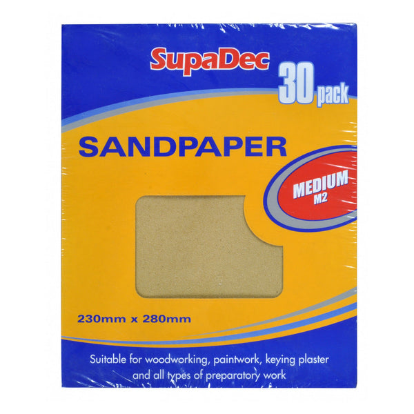 SupaDec general purpose sandpaper, pack of 30, medium (M2)