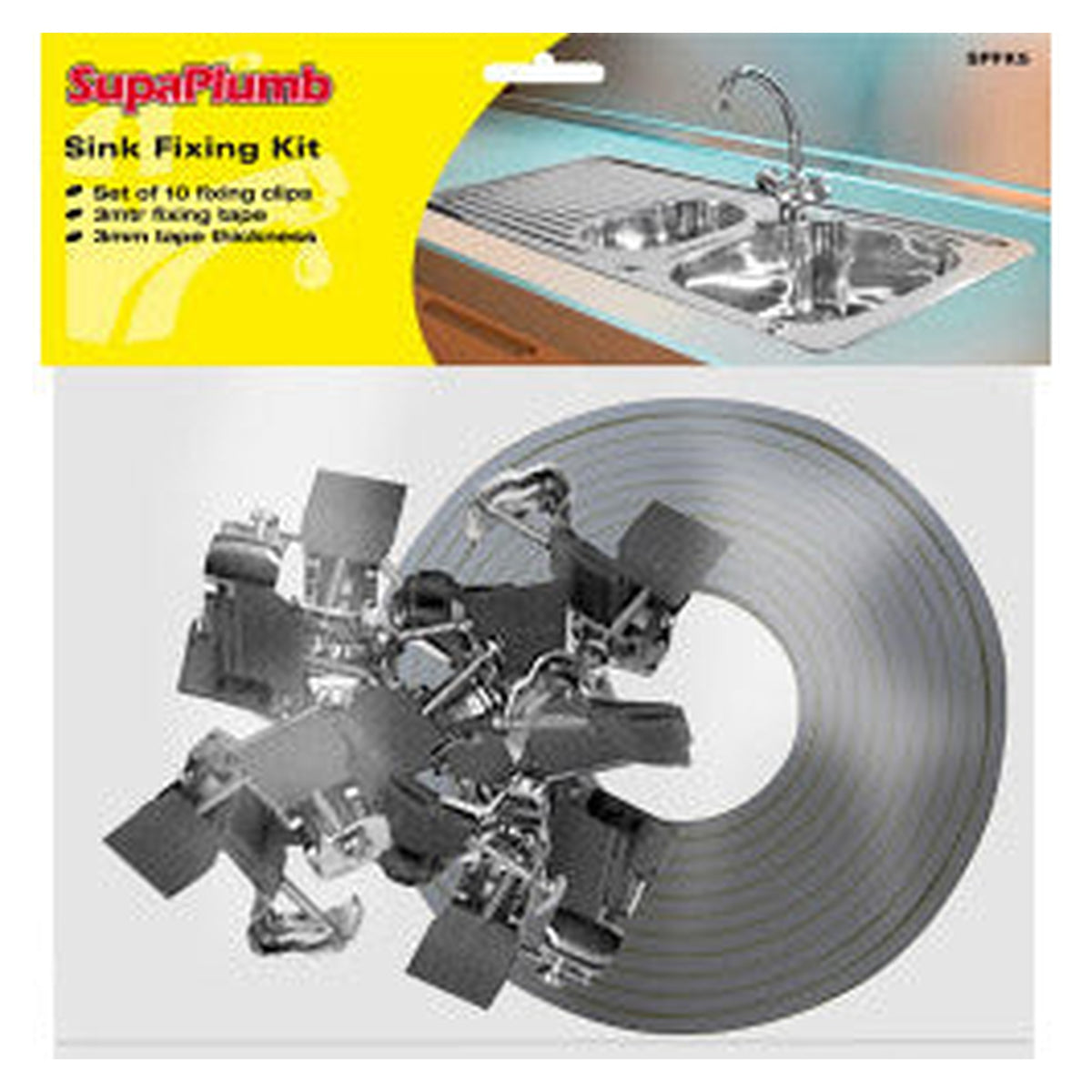 SupaPlumb sink fixing kit with clips and tape
