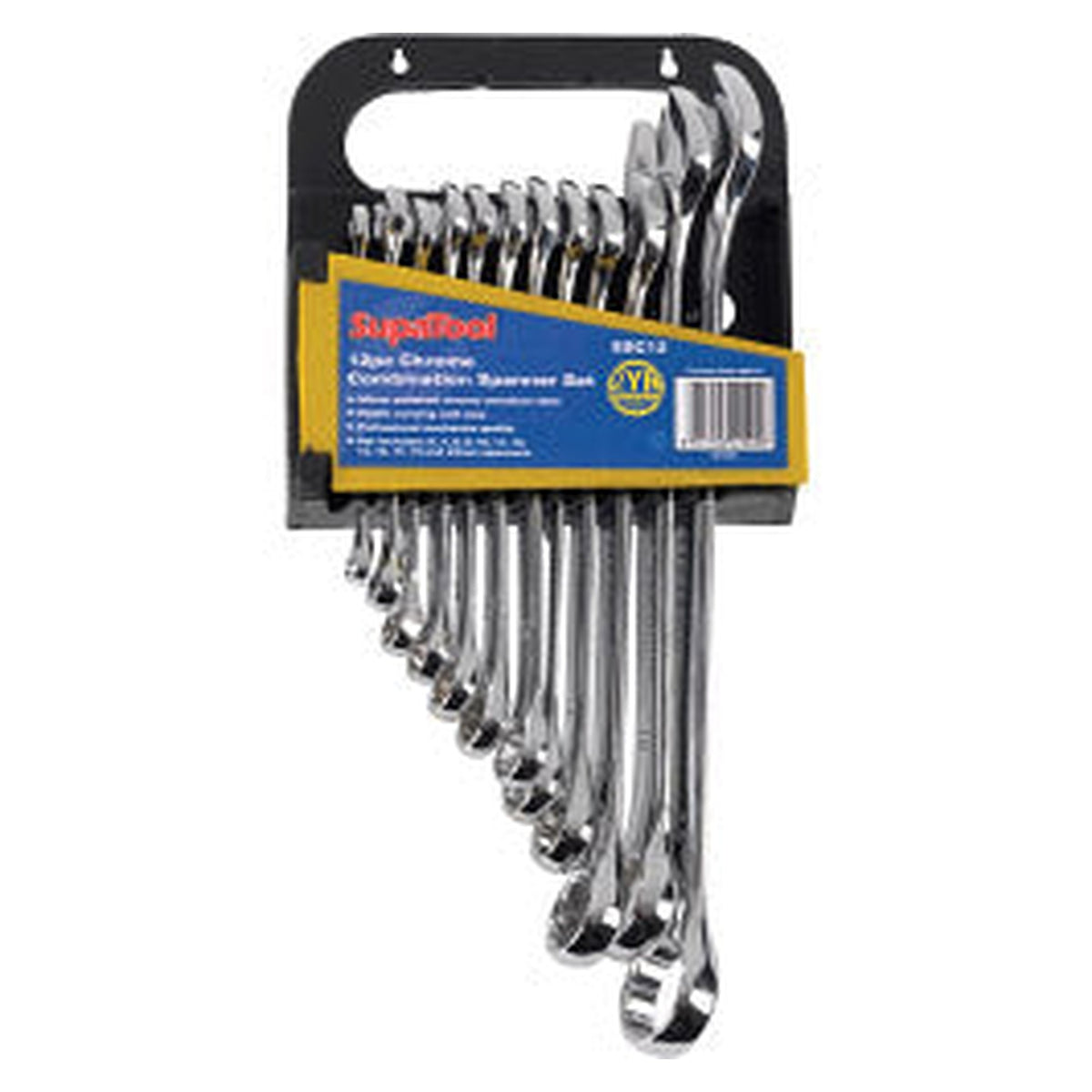 SupaTool 12 piece chrome combination spanner set in wall case