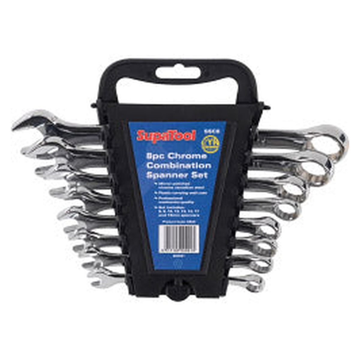 SupaTool 8 piece chrome combination spanner set in wall case