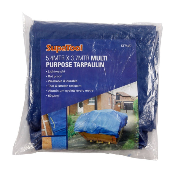 SupaTool 5.4m x 3.7m tarpaulin with aluminium eyelets