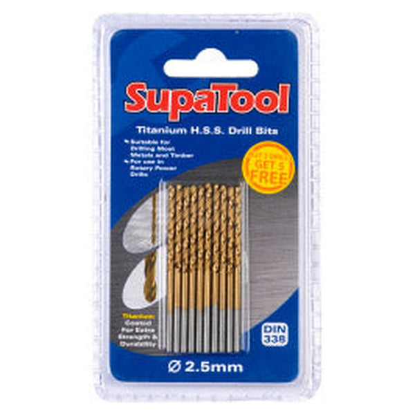 SupaTool 10 piece titanium coated HSS drill bits 2.5 x 57mm