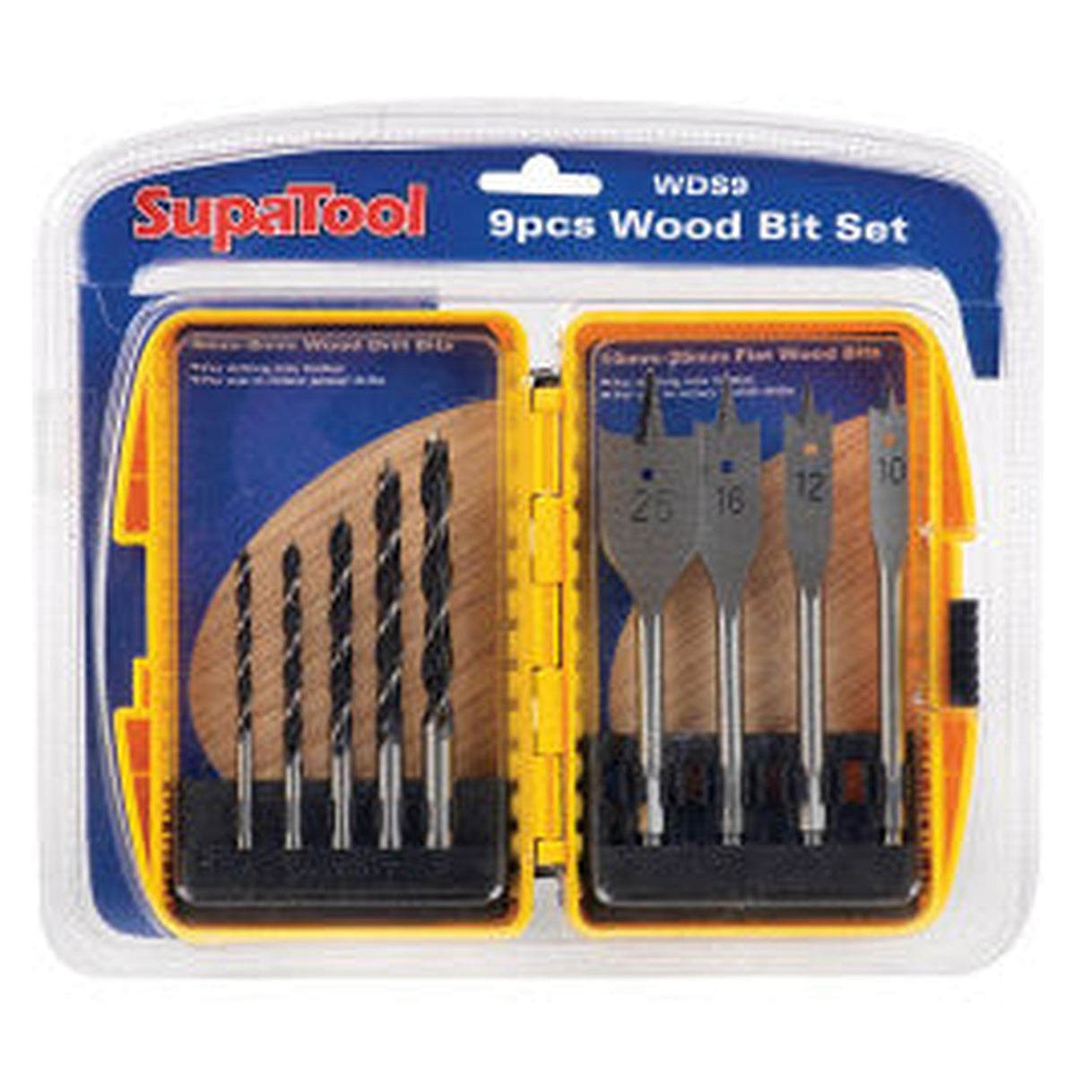 SupaTool 9 piece wood drill and flat bit set