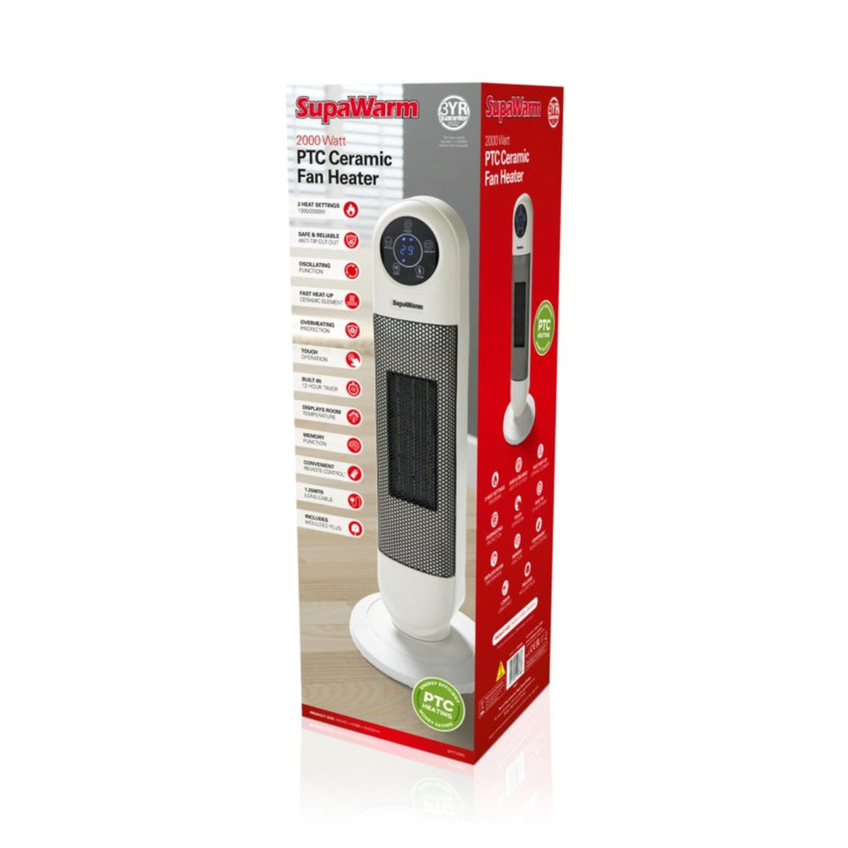SupaWarm 2000W PTC ceramic tower heater, view 4