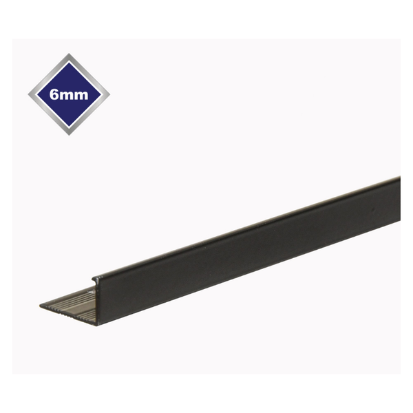 Tile Rite smooth black L shape tile edge 6mm, 2.44m