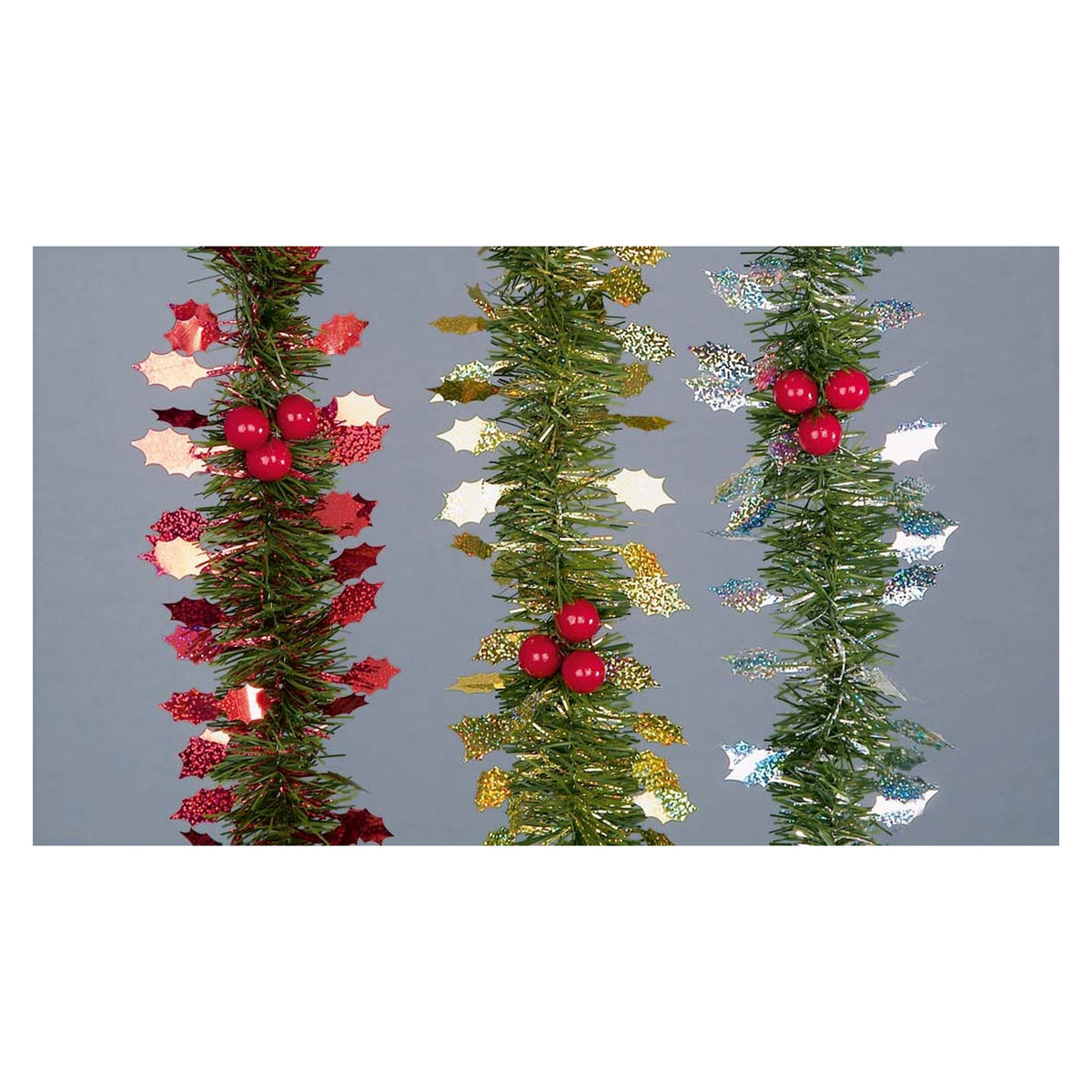 Tinsel Garland & Holly - 2.7m x 7cm