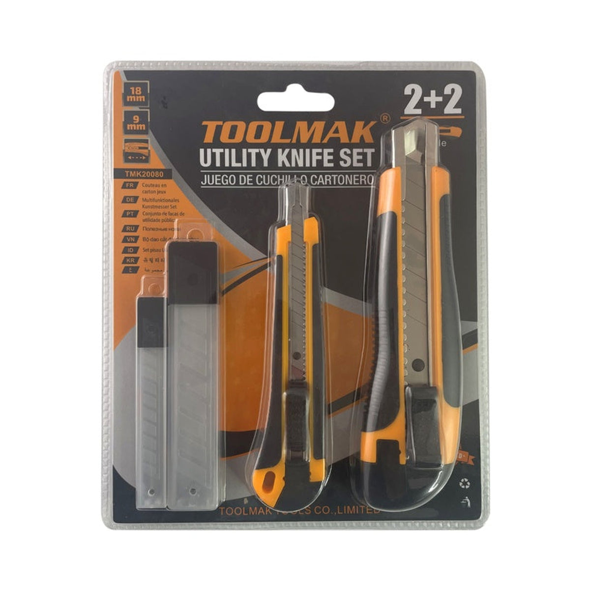 Toolmak 4 piece utility knife set with spare blades