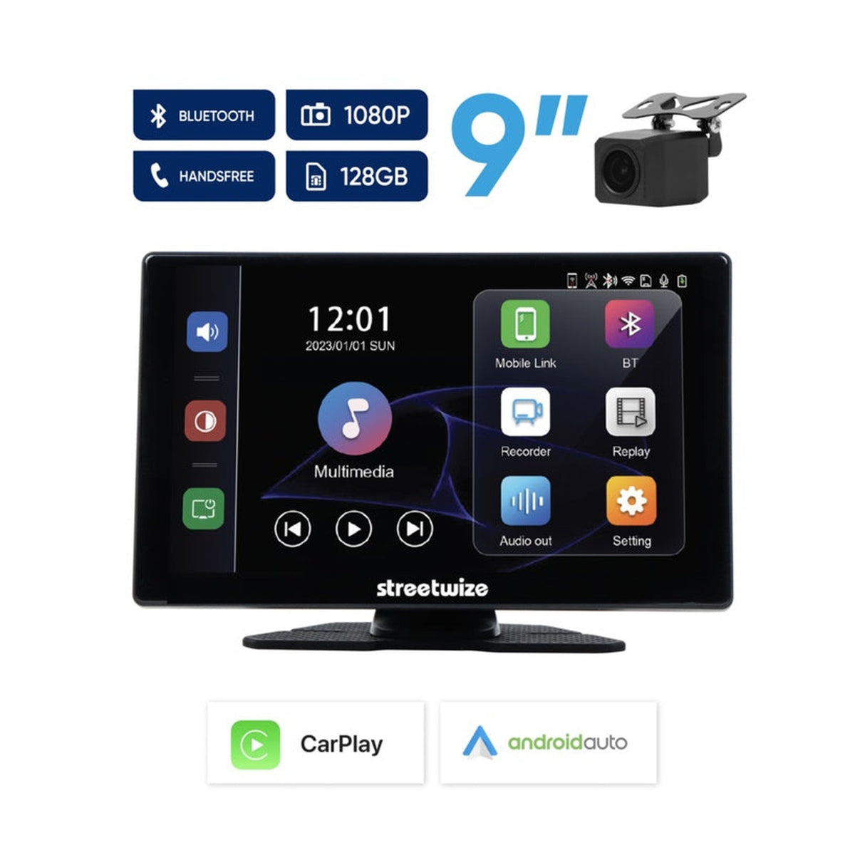 Touchscreen Car Display with Rear Camera - 9"
