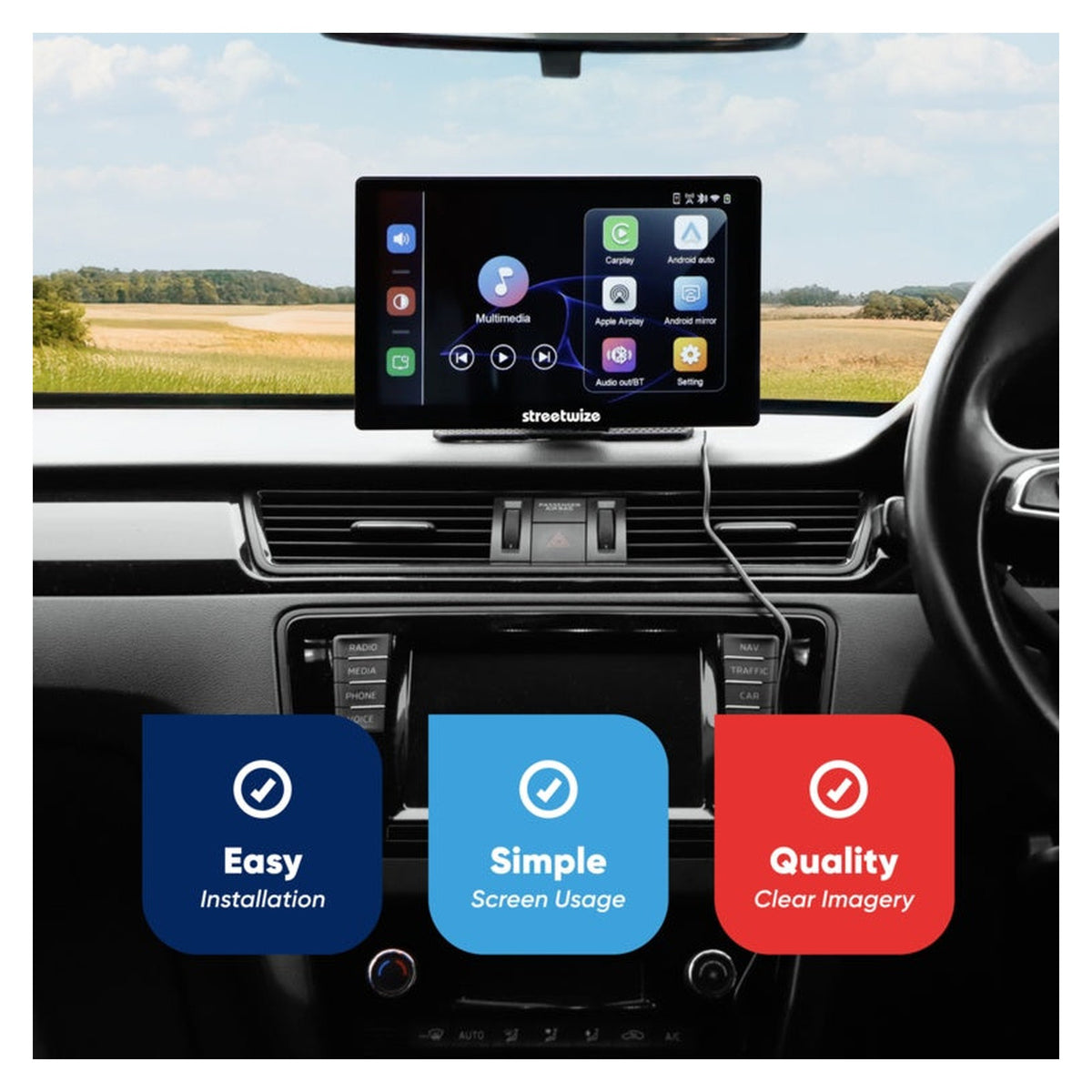 Touchscreen Car Display with Rear Camera - 9", view 2