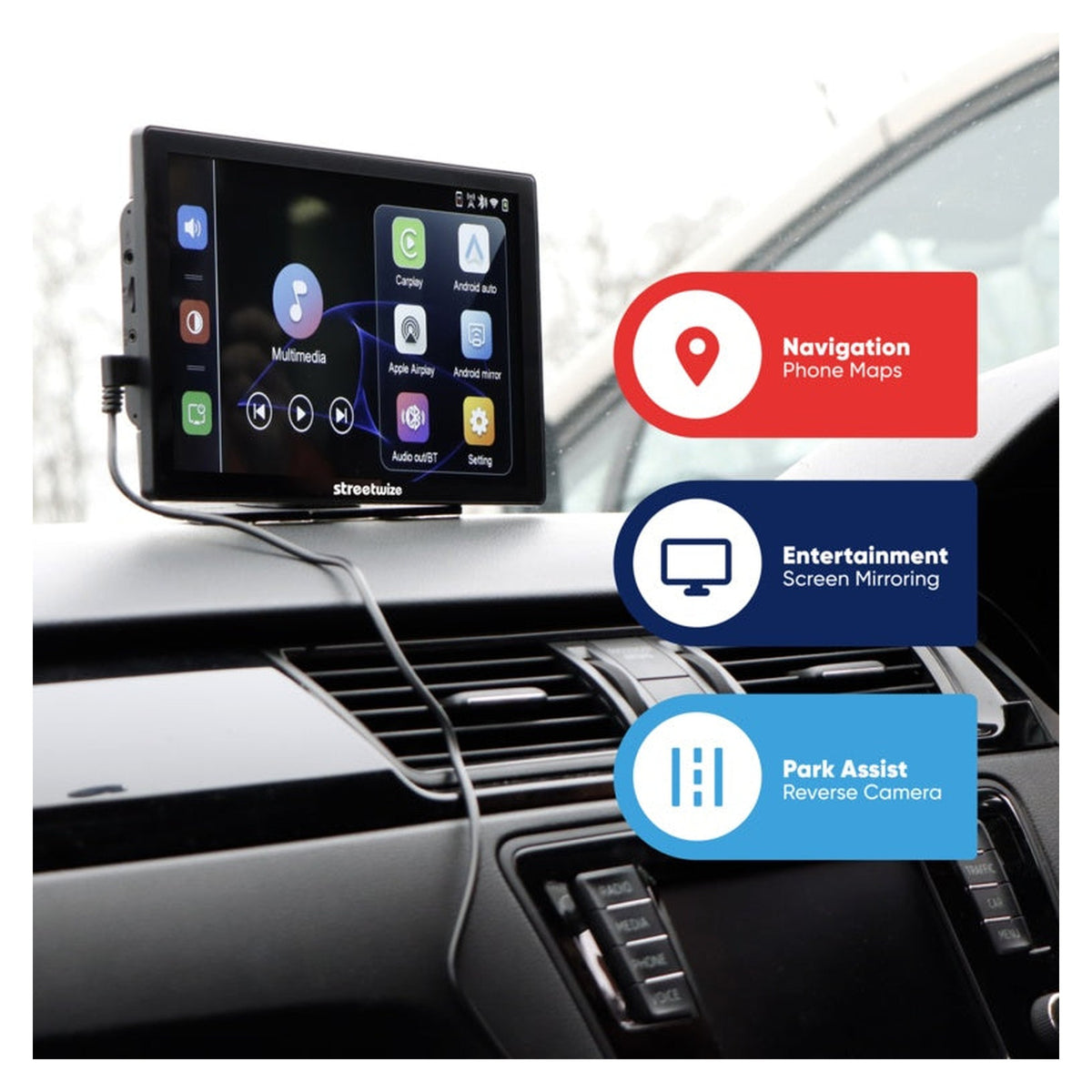 Touchscreen Car Display with Rear Camera - 9", view 3