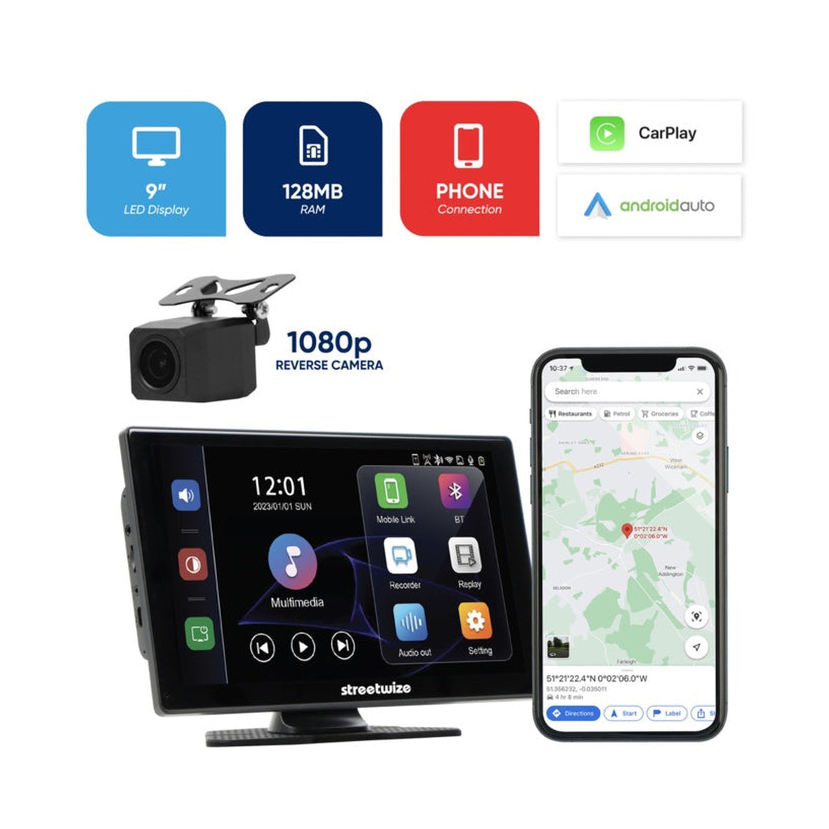 Touchscreen Car Display with Rear Camera - 9", view 6