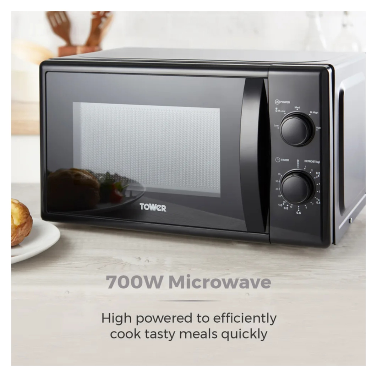 Tower 20L 700W black manual microwave, view 3