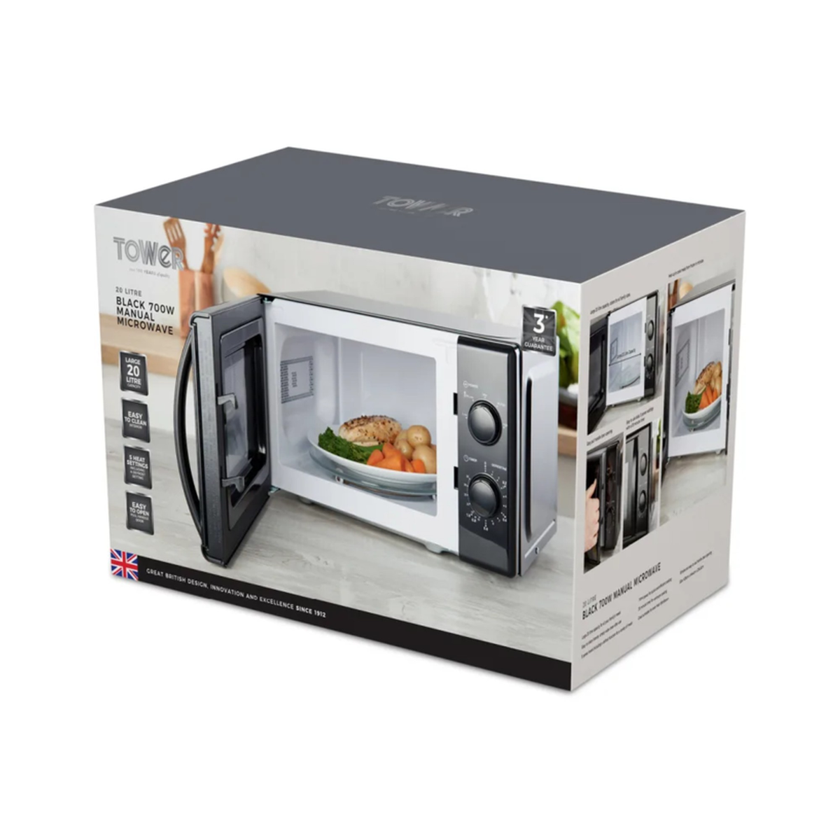 Tower 20L 700W black manual microwave, view 7