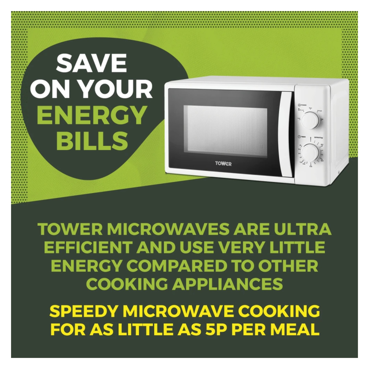 Tower 20L 700W manual white microwave, view 2