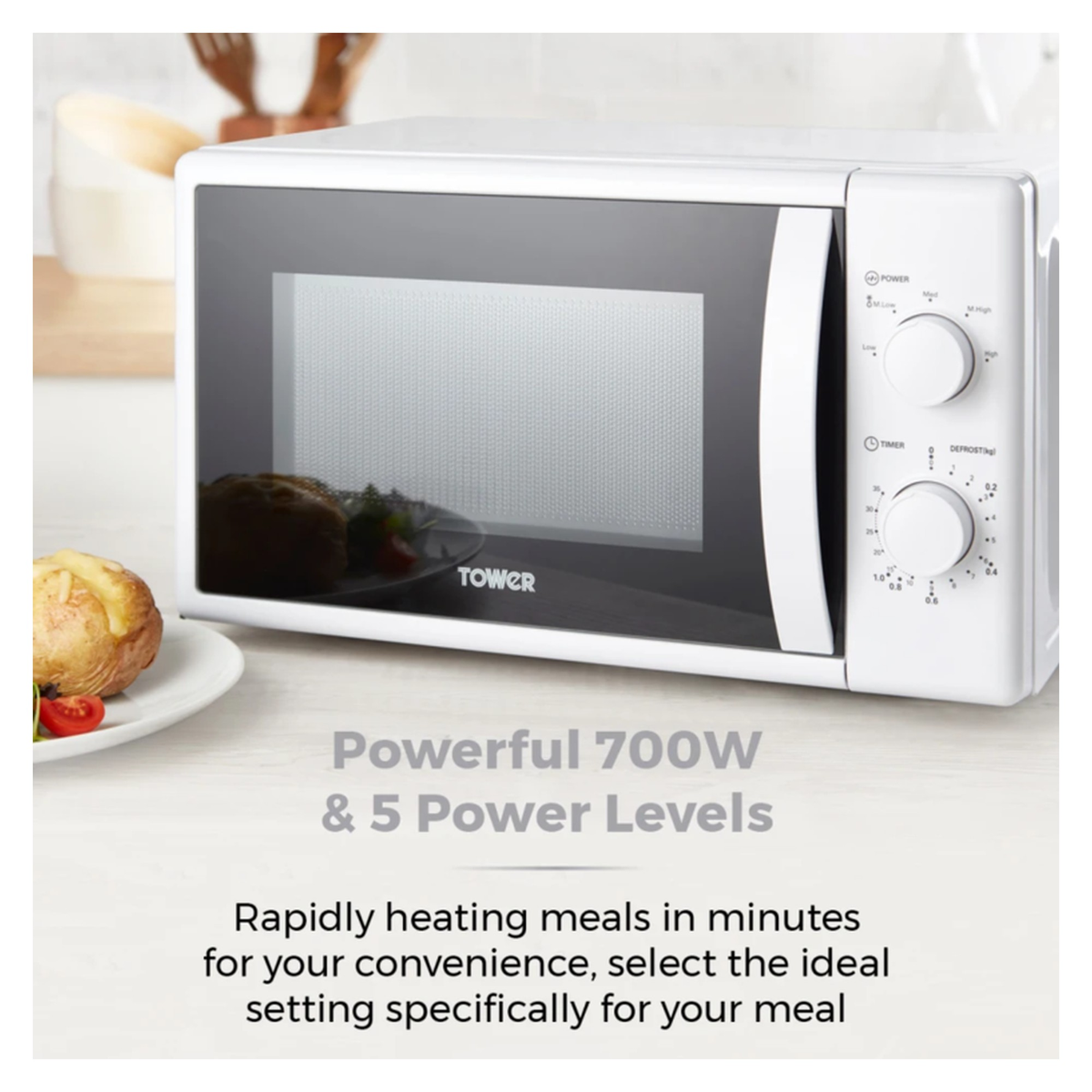 Tower 20L 700W manual white microwave, view 7