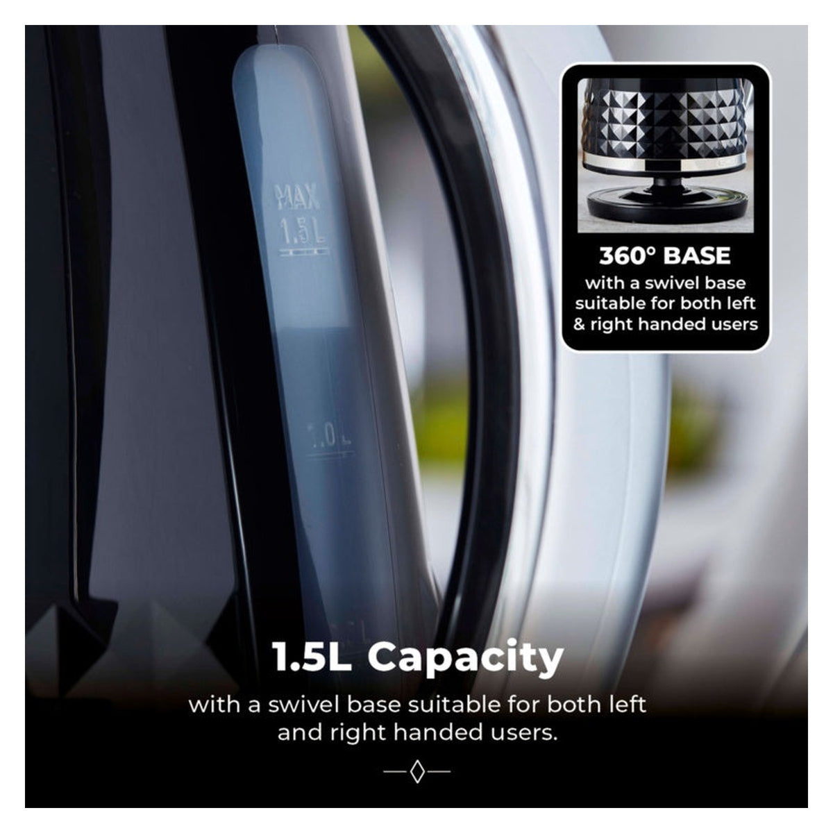 Tower Solitaire black 1.5L 3kW kettle, view 5