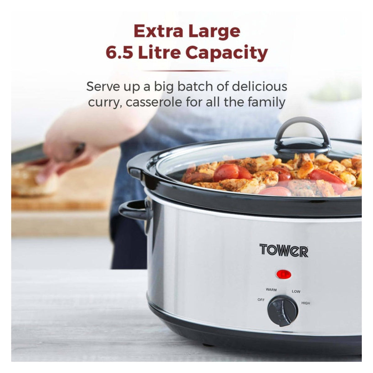 Tower 6.5L stainless steel slow cooker, view 3