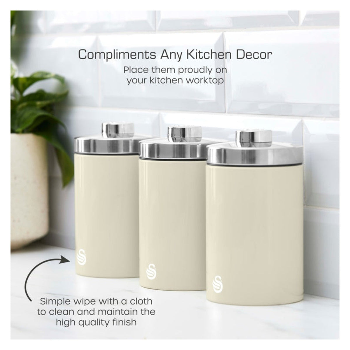 Townhouse Canisters Set Of 3 - Cream 1.6L, view 8