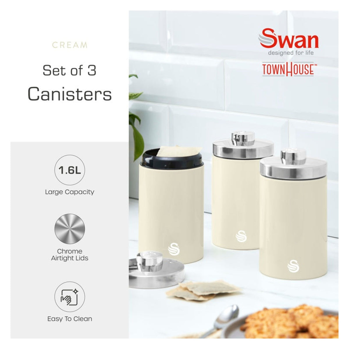 Townhouse Canisters Set Of 3 - Cream 1.6L, view 9