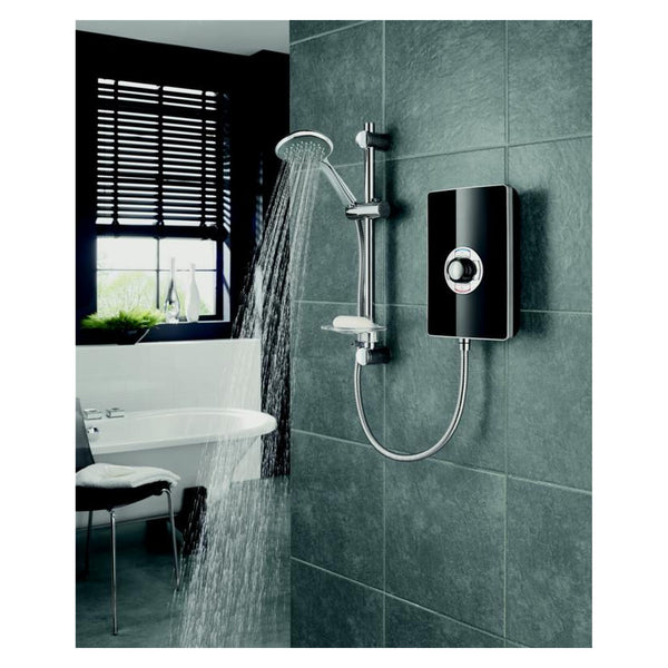 Triton Collection II 9.5kW electric shower in black gloss with riser rail and shower head