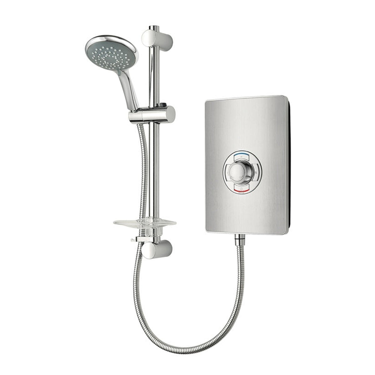 Triton Collection II 9.5kW electric shower in brushed steel with riser rail and shower head