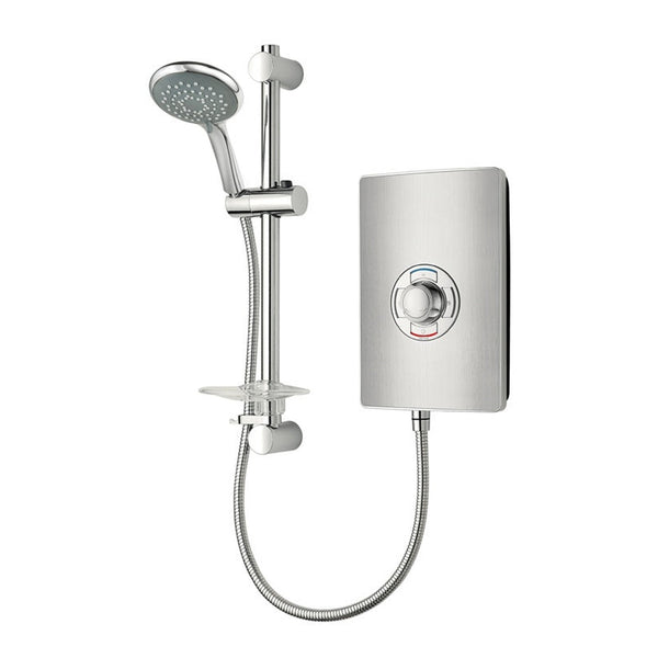 Triton Collection II 9.5kW electric shower in brushed steel with riser rail and shower head