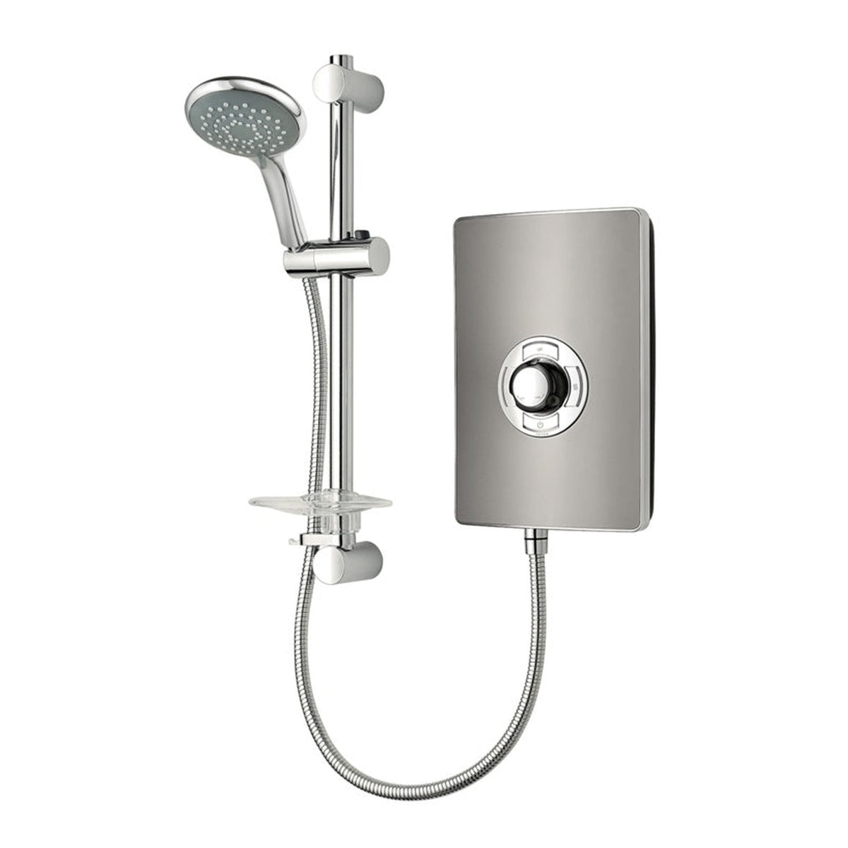 Triton Collection II 9.5kW electric shower in gun metal with riser rail and shower head, view 3