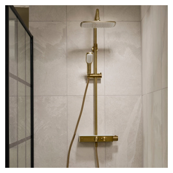 Triton push button thermostatic mixer shower in brass