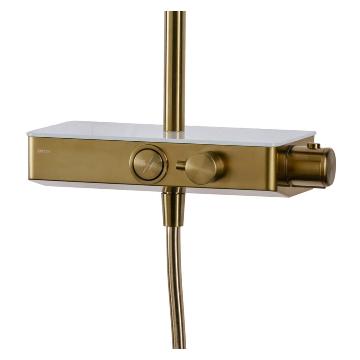 Triton push button thermostatic mixer shower in brass, view 2