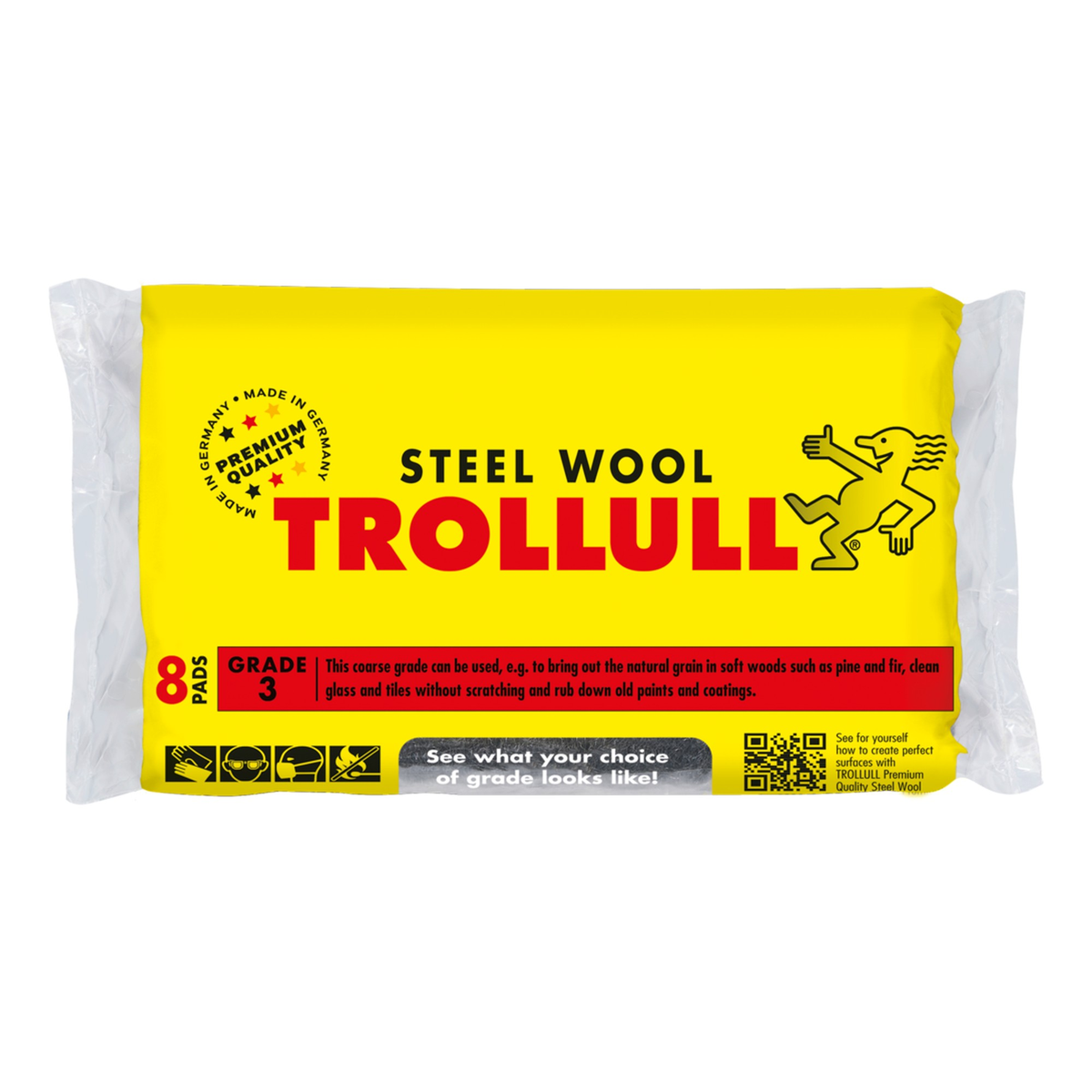 Trollull grade 3 steel wool utility pads, 8 pack