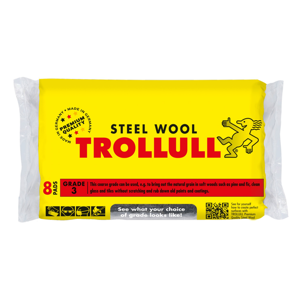 Trollull grade 3 steel wool utility pads, 8 pack