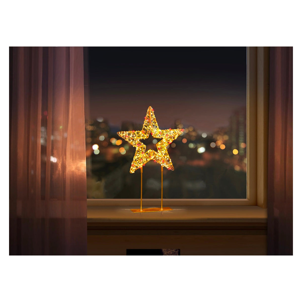 Twinkling Lit Gold Table Top Star - 45cm Red/ Warm White, view 2