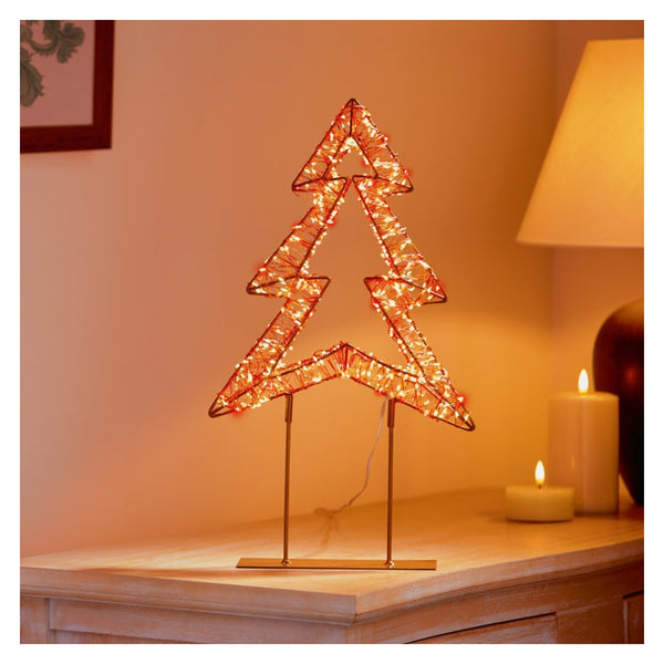 Twinkling Lit Gold Table Top Tree - 45cm Red/Warm White
