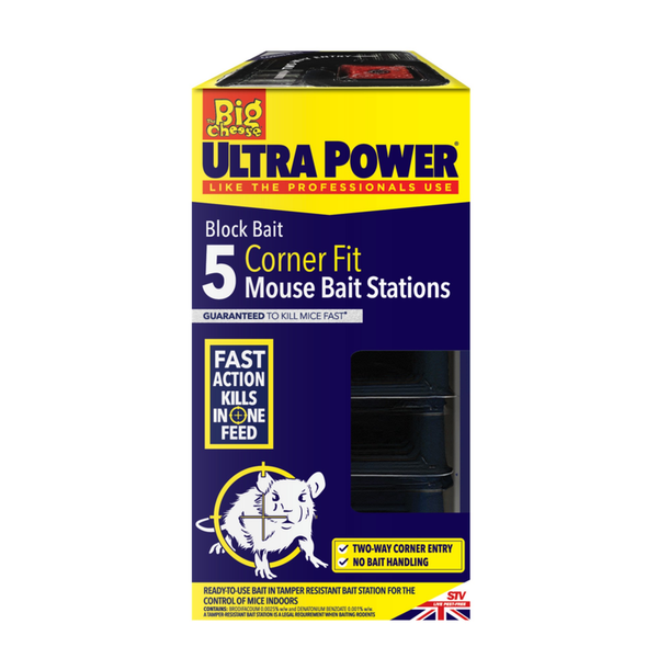 Pack of 5 Ultra Power corner fit mouse bait stations