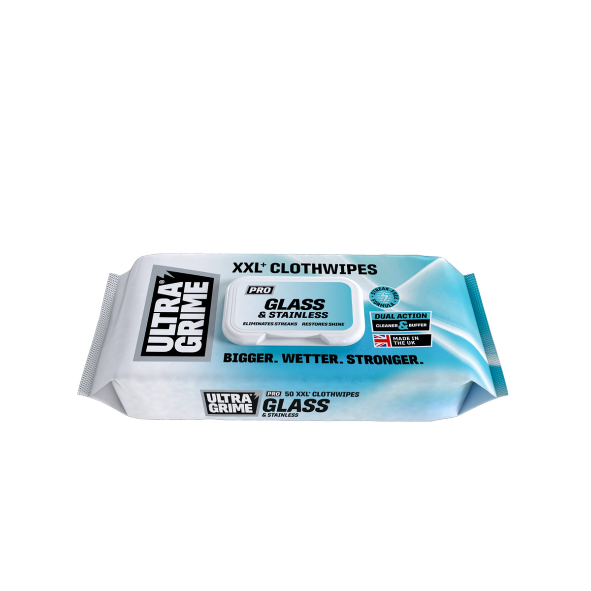 Ultragrime Glass & Stainless XXL+ cloth wipes, pack of 50