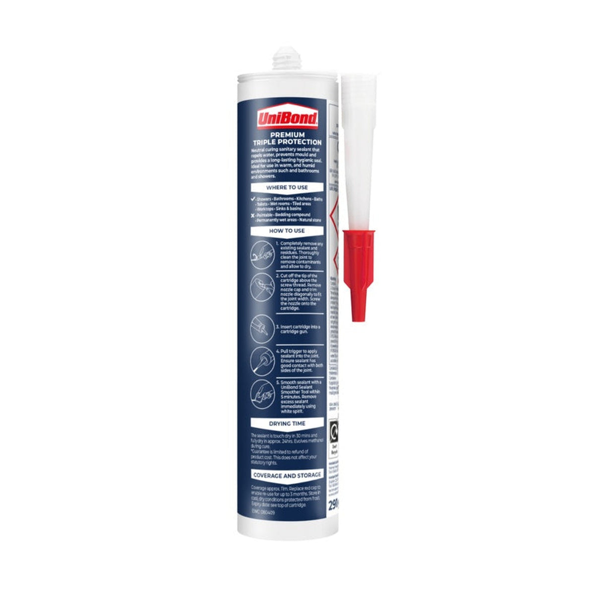 UniBond Kitchen and Bathroom Triple Protection translucent silicone 291g, view 2