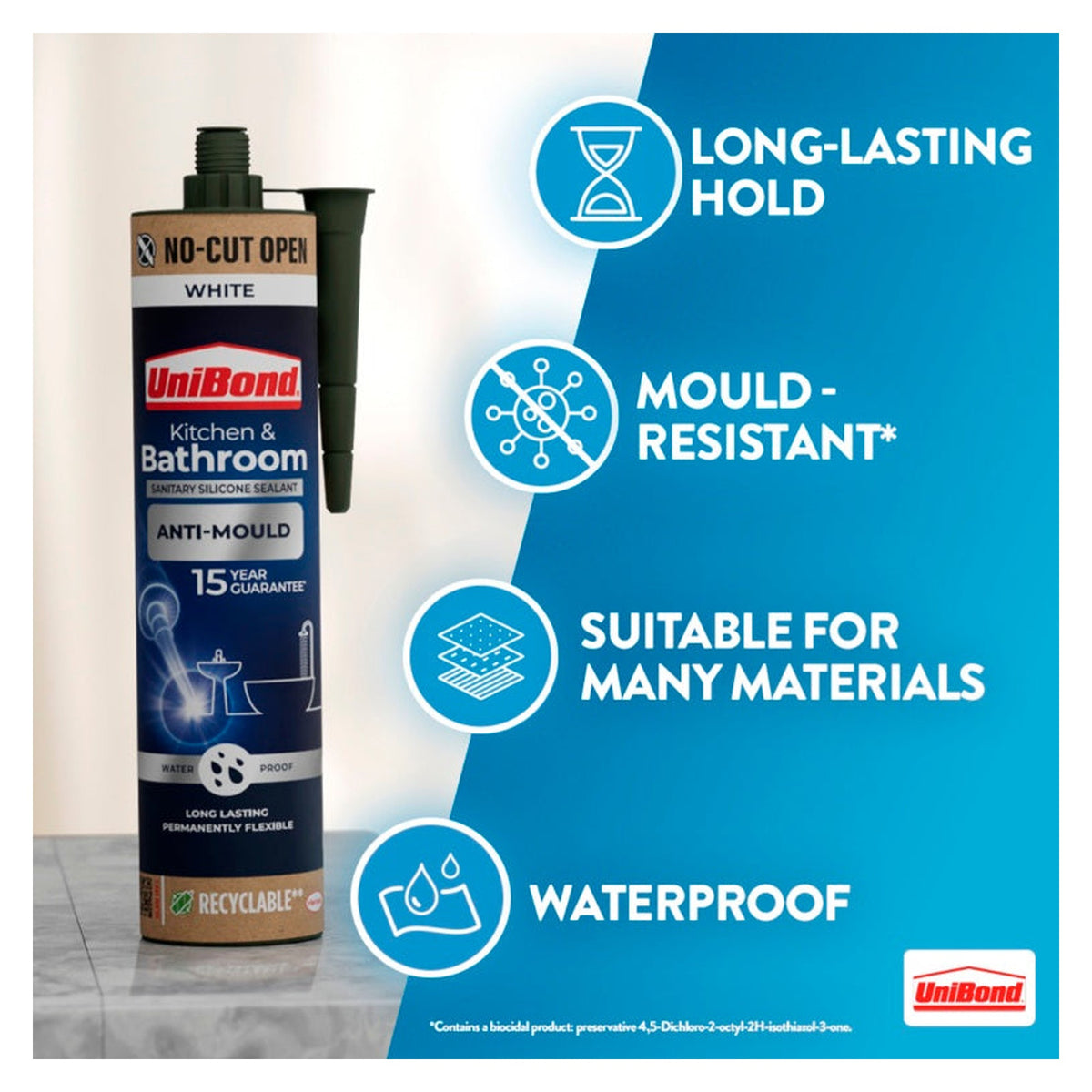 UniBond Triple Protection anti-mould sealant, white, 280ml, view 3