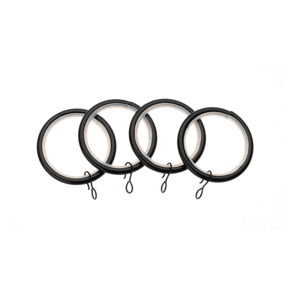 Universal black metal curtain rings 28mm, pack of 4