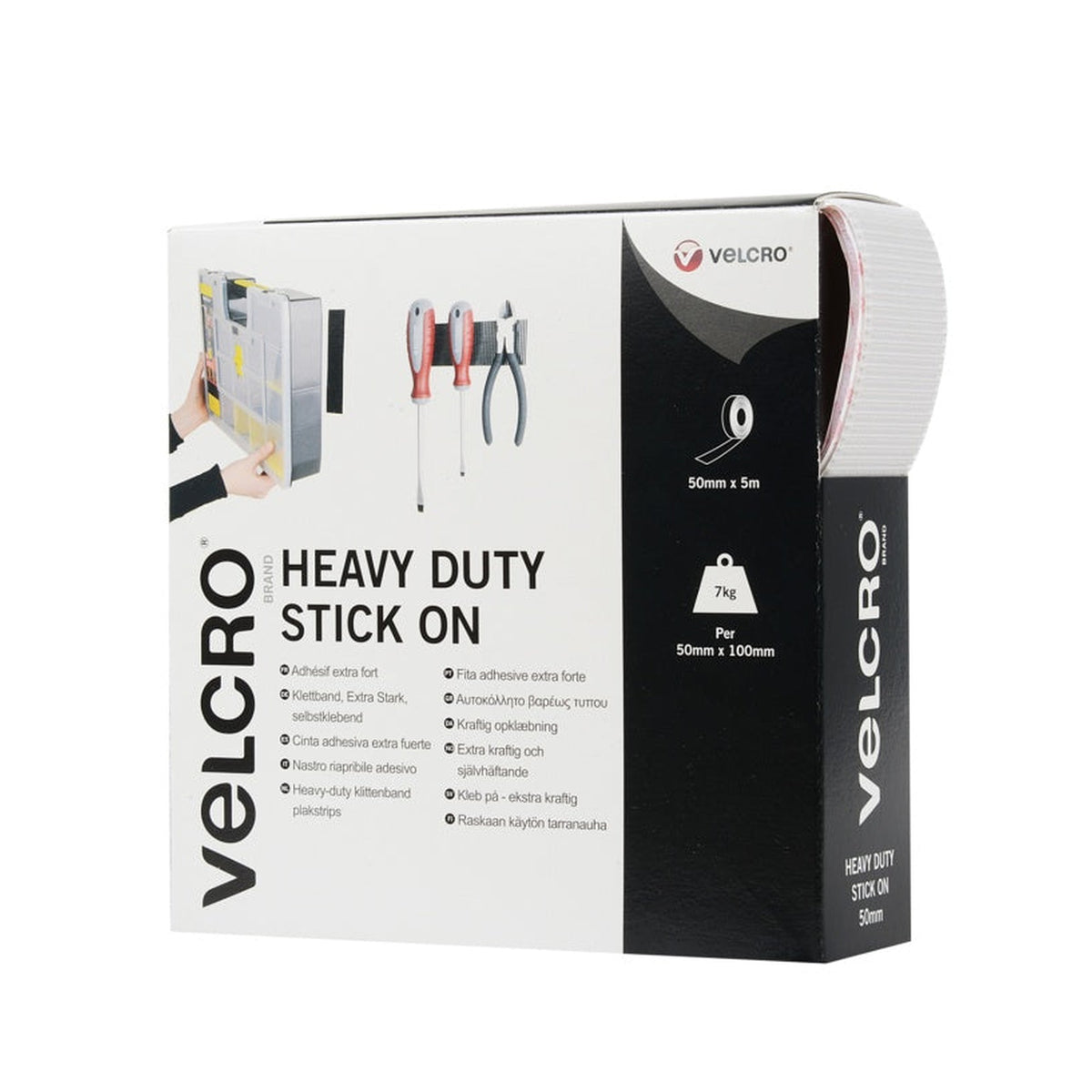 VELCRO heavy duty stick on tape 50mm x 5m white