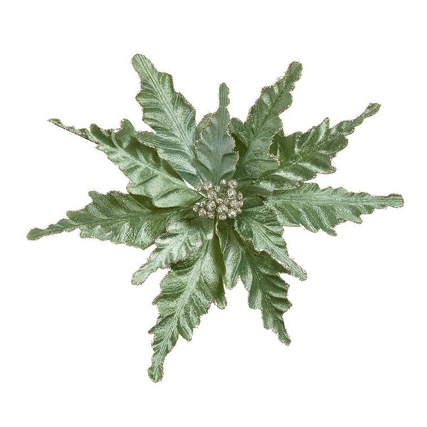 Velour Clip On Poinsettia - 25cm Green